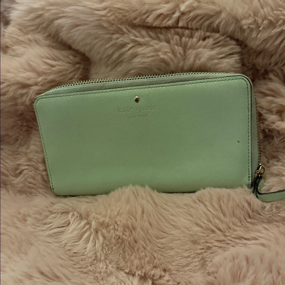 kate spade Mint Green Zip Wallet with Gold Logo